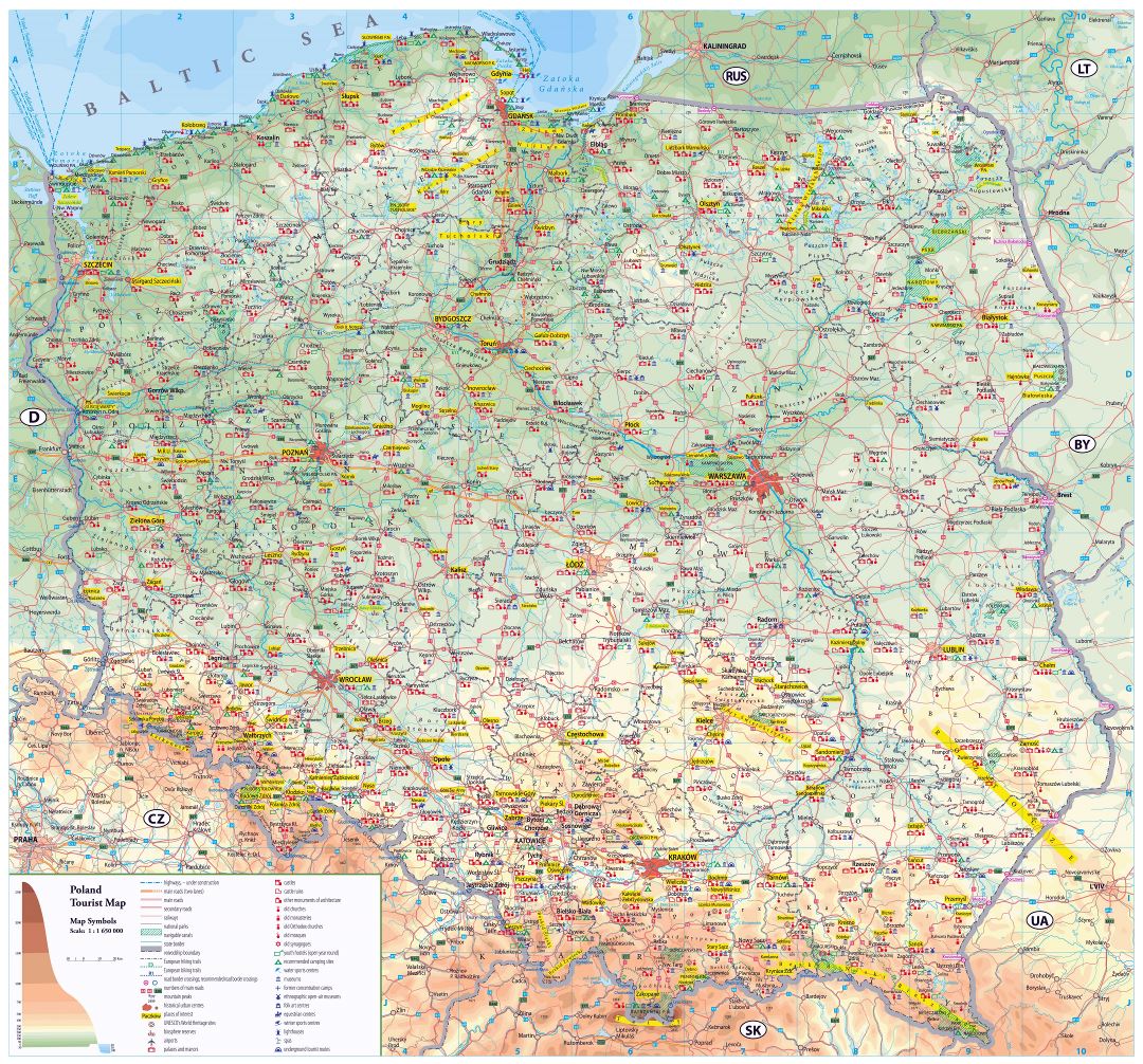Крупномасштабная детальная туристическая карта Польши