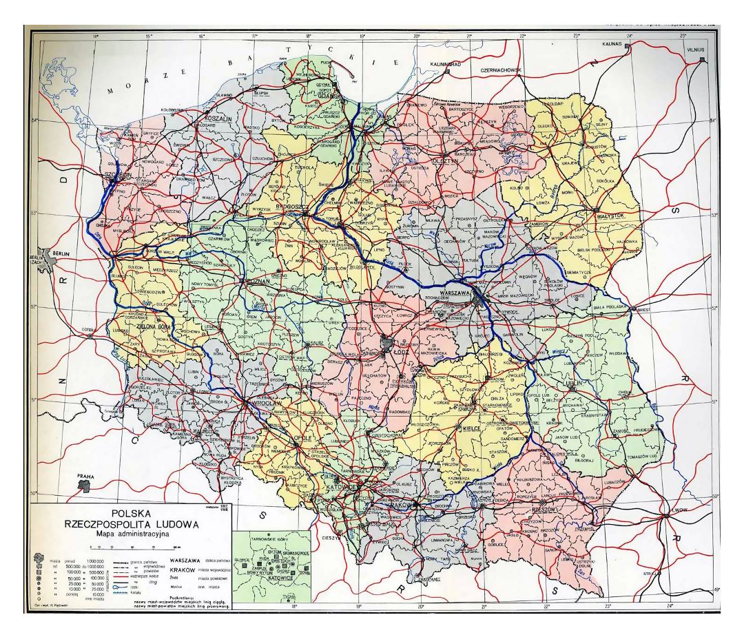 Политическая и административная карта Польши с крупными городами