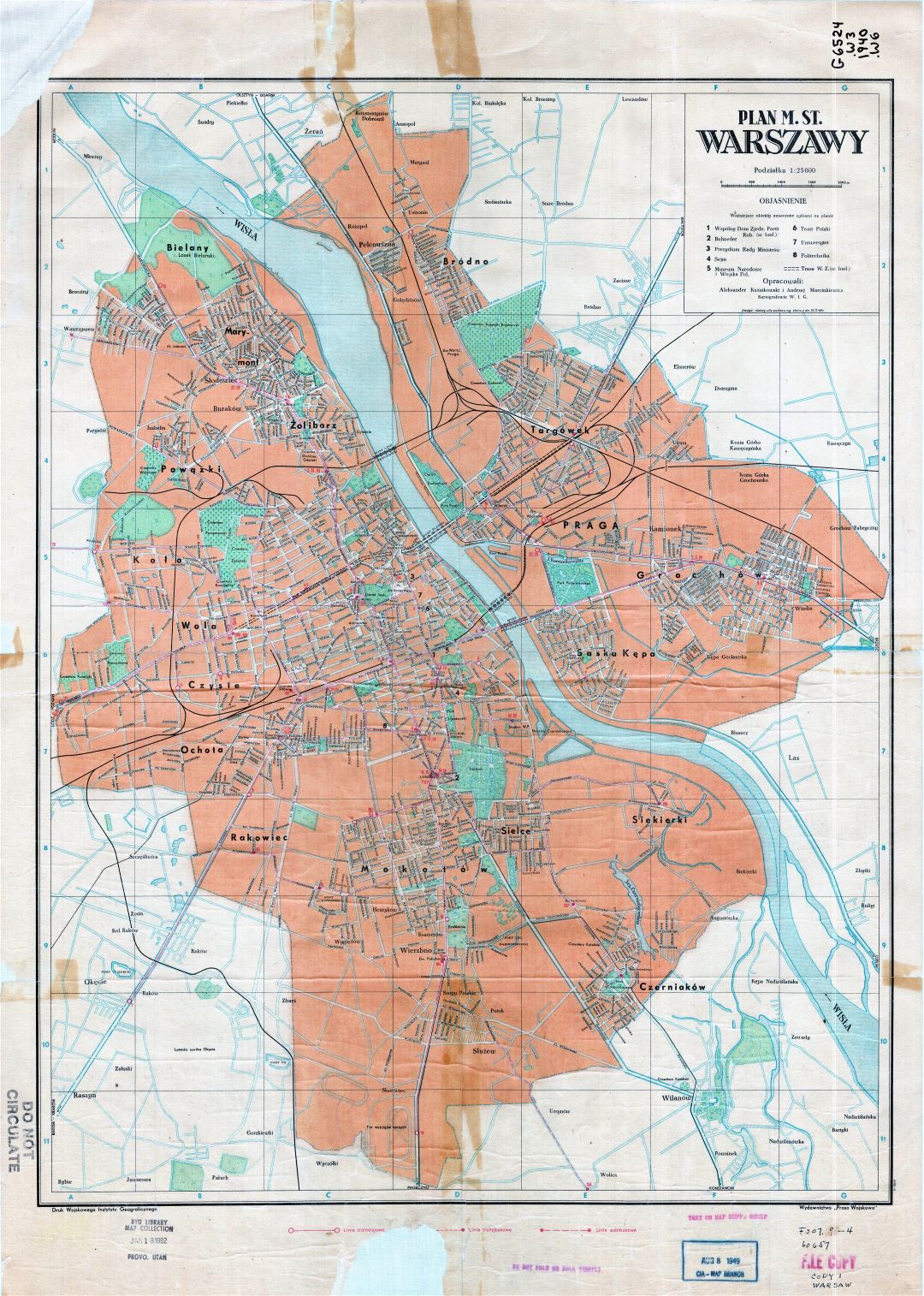 Крупномасштабный детальнаый план старого города Варшавы - 1948