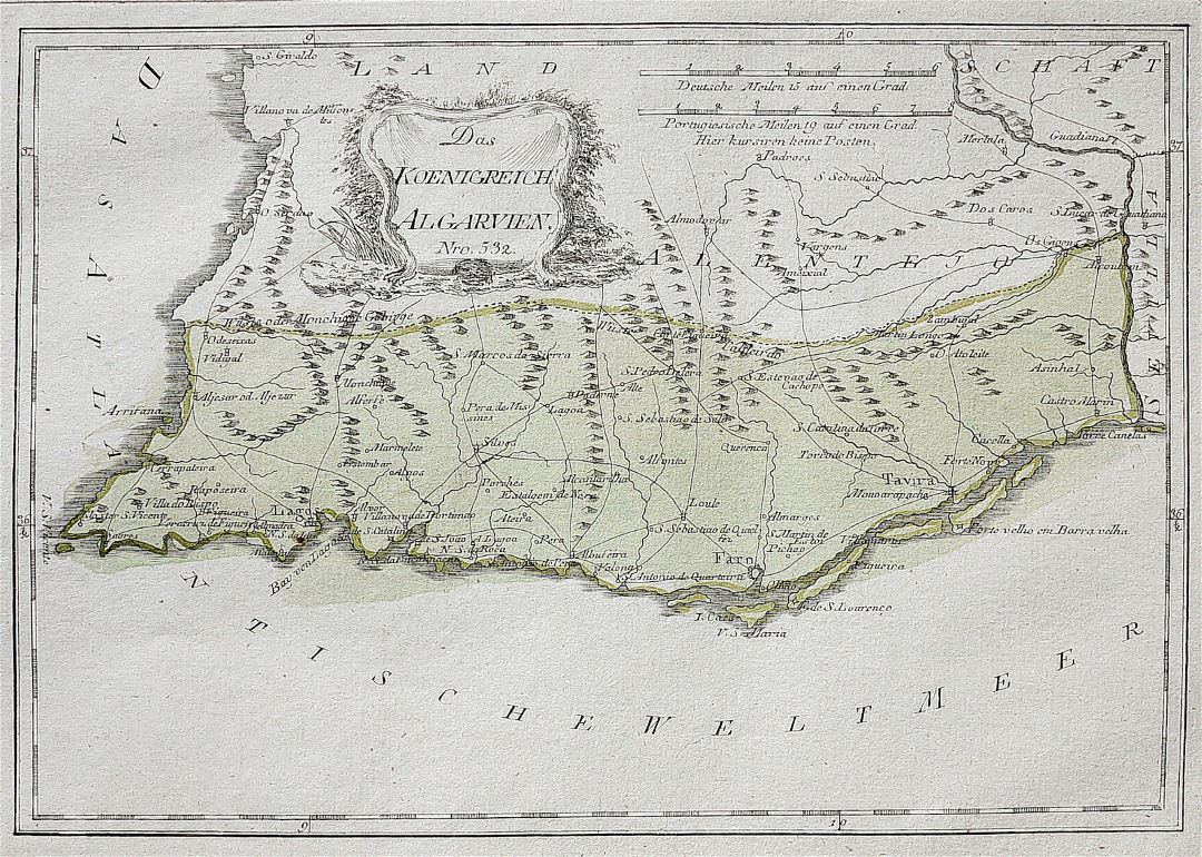 Детальная старая карта Алгарве
