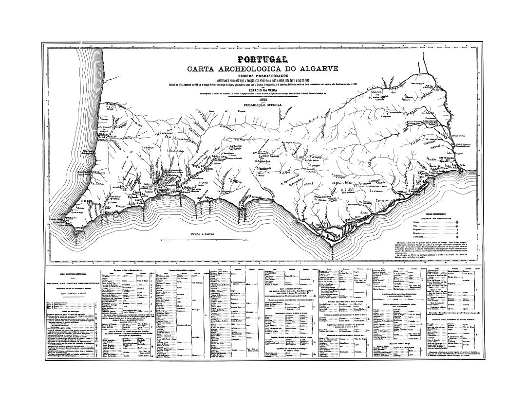 Крупномасштабная старая археологическая карта Алгарве - 1878