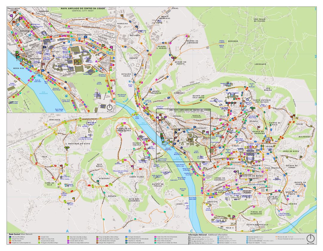 Большая детальная туристическая карта центральной части города Коимбра