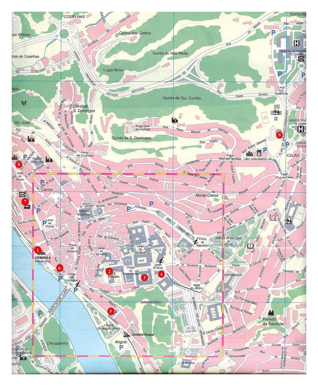 Большая туристическая карта города Коимбра
