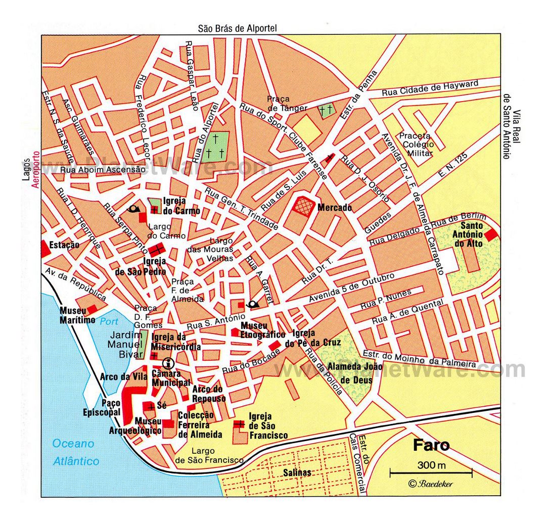 Детальная туристическая карта центральной части города Фару
