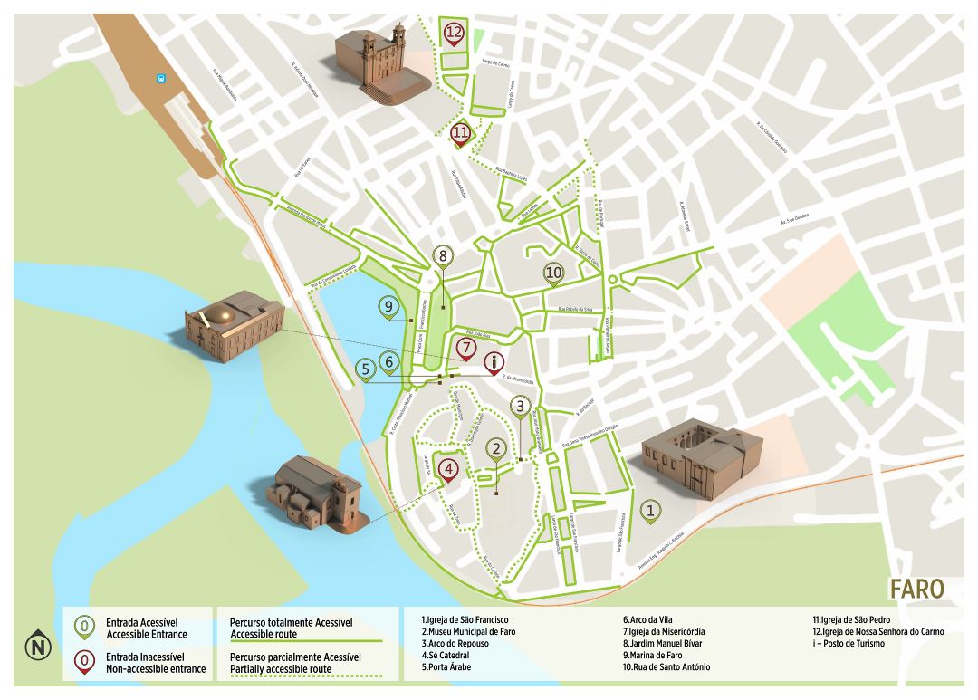 Большая детальная туристическая карта центральной части города Фару