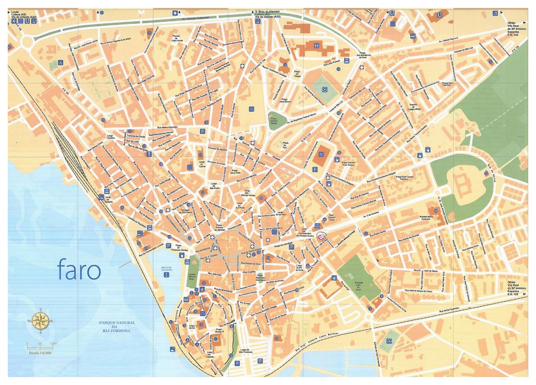 Большая детальная туристическая карта города Фару