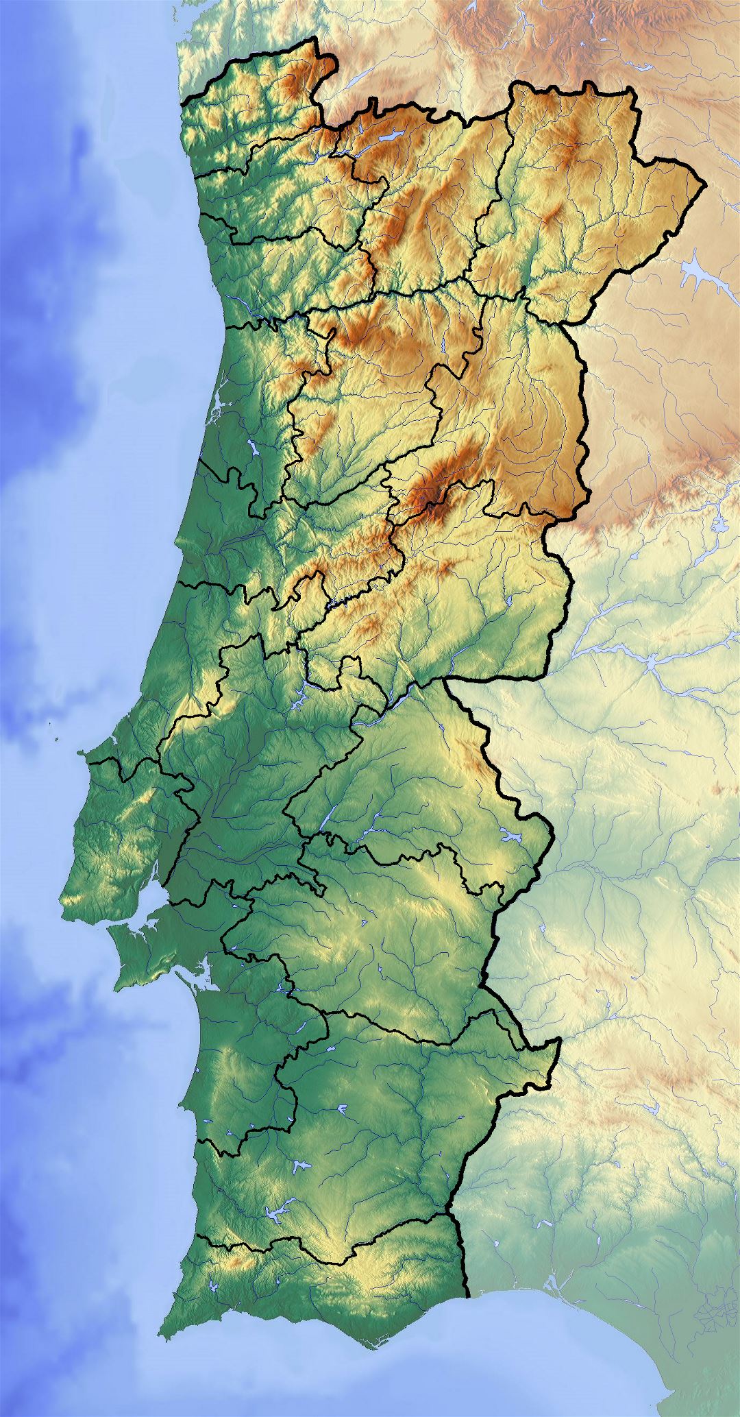 Большая детальная карта рельефа Португалии