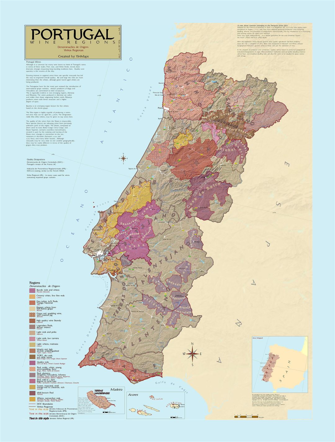 Большая карта винных регионов Португалии