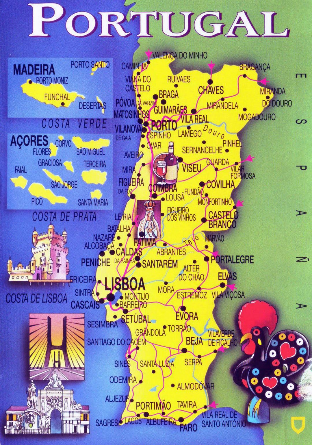 Большая туристическая карта Португалии