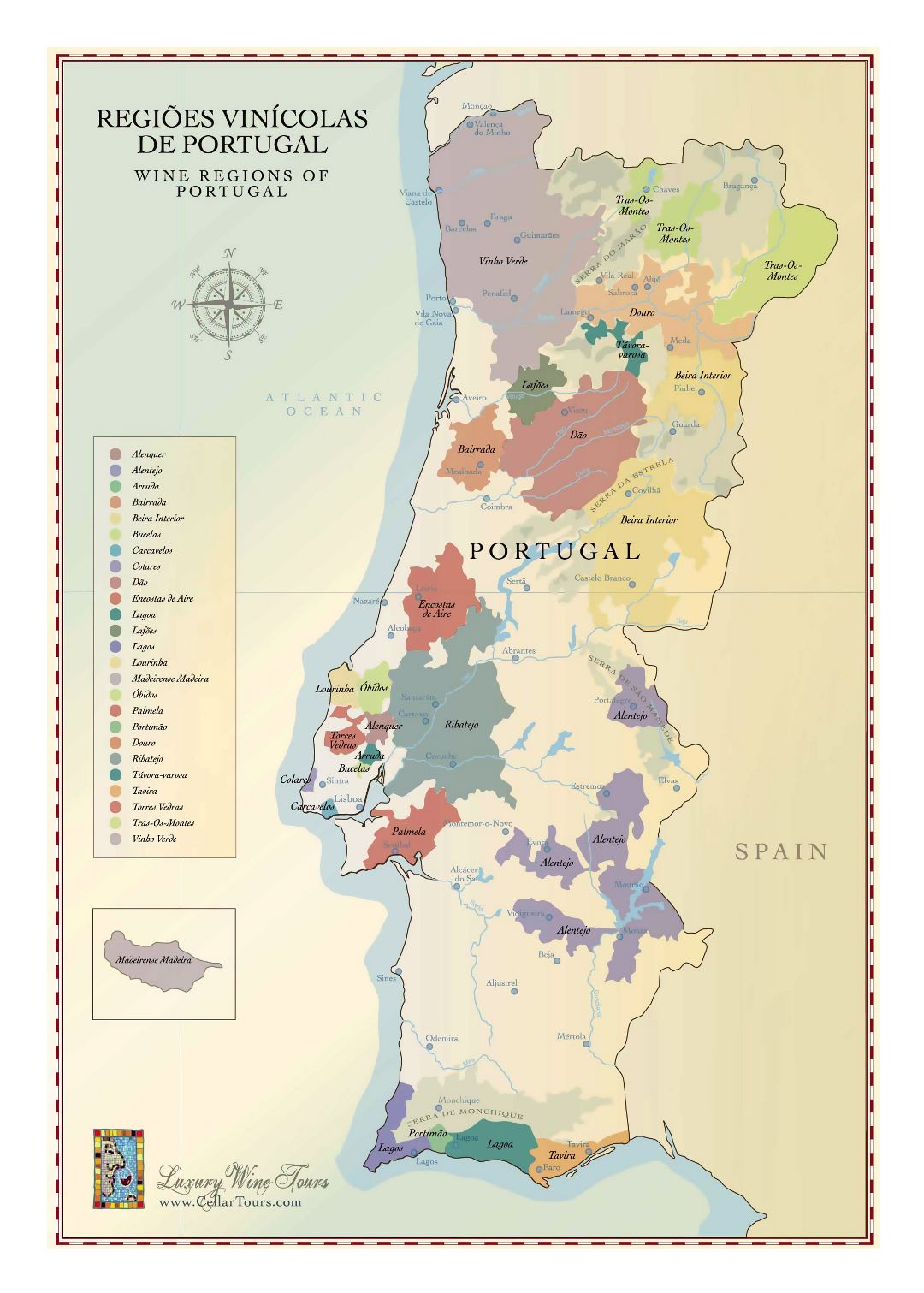 Большая карта винных регионов Португалии