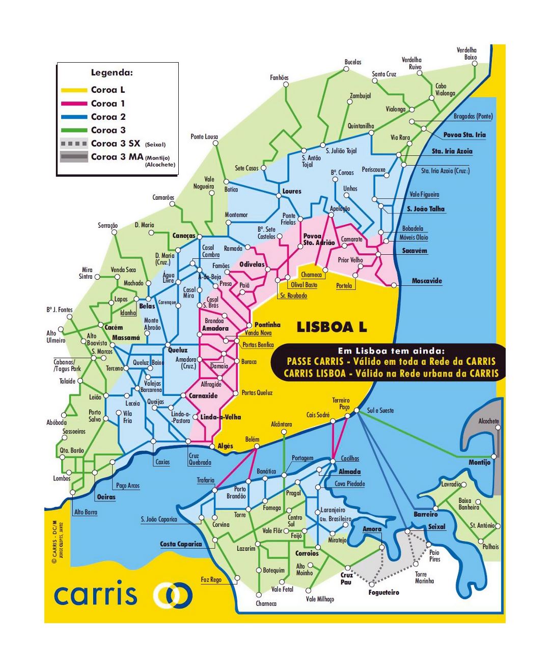 Детальная карта железнодорожной сети Лиссабона