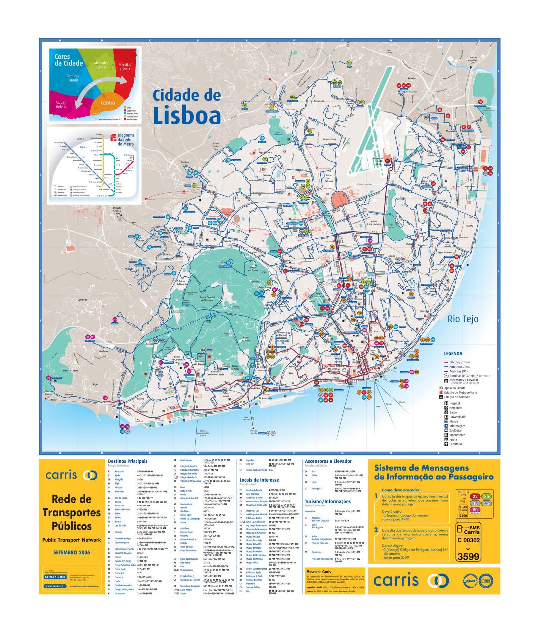 Большая детальная карта общественного транспорта города Лиссабон