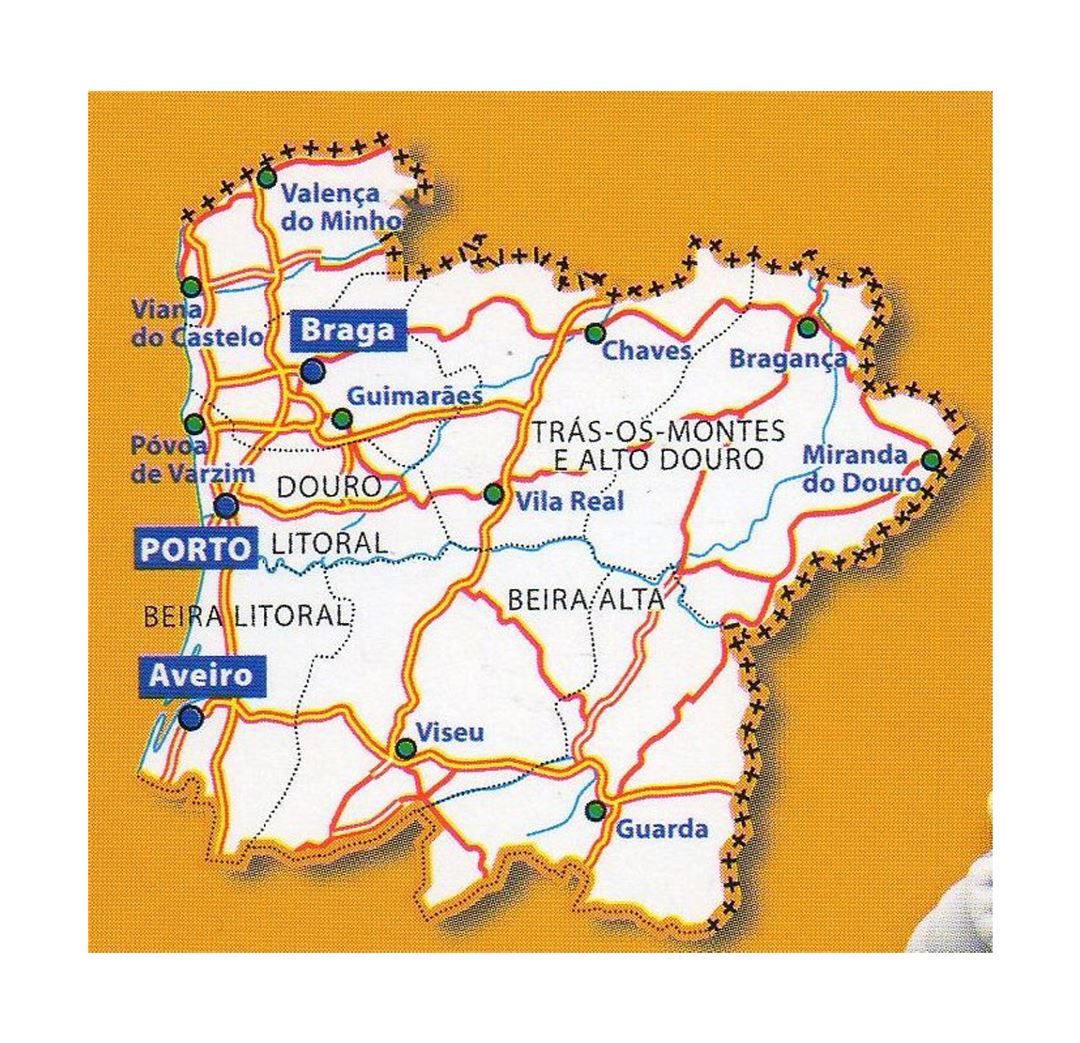 Детальная карта Северной Португалии с городами и дорогами