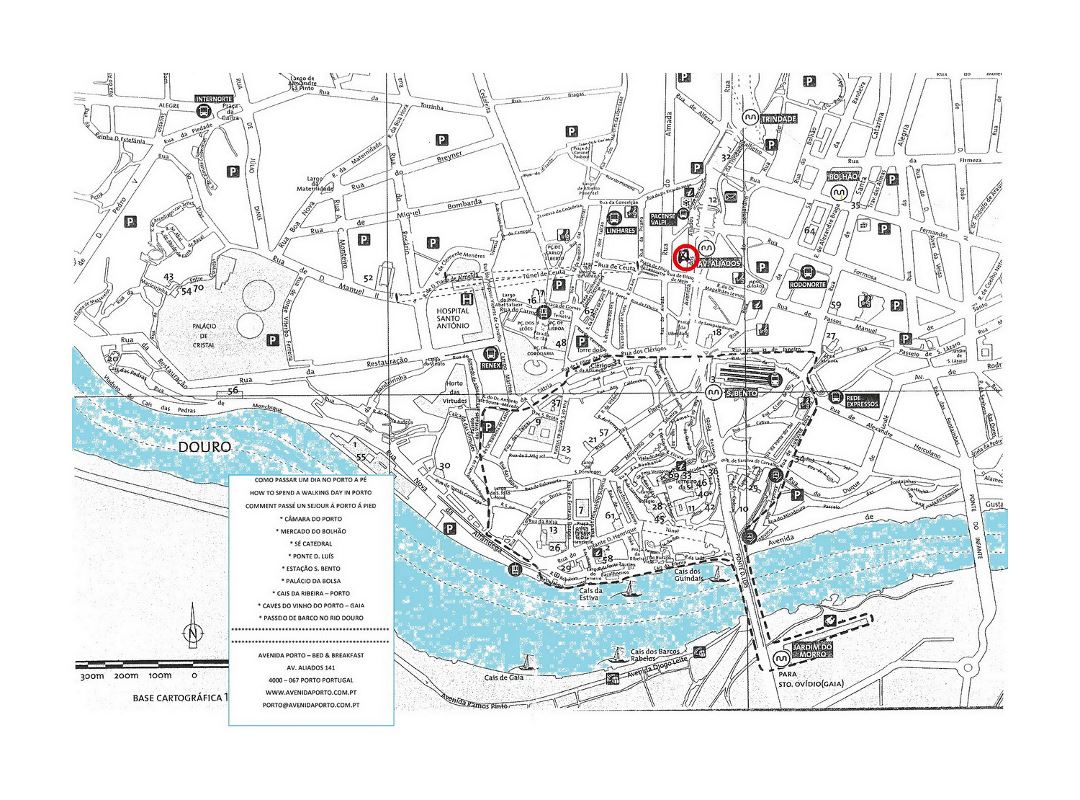 Детальная туристическая карта центральной части города Порту