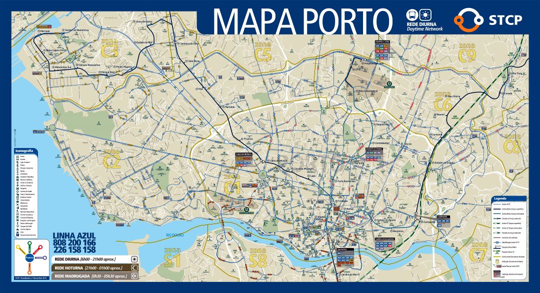Большая детальная туристическая карта города Порту