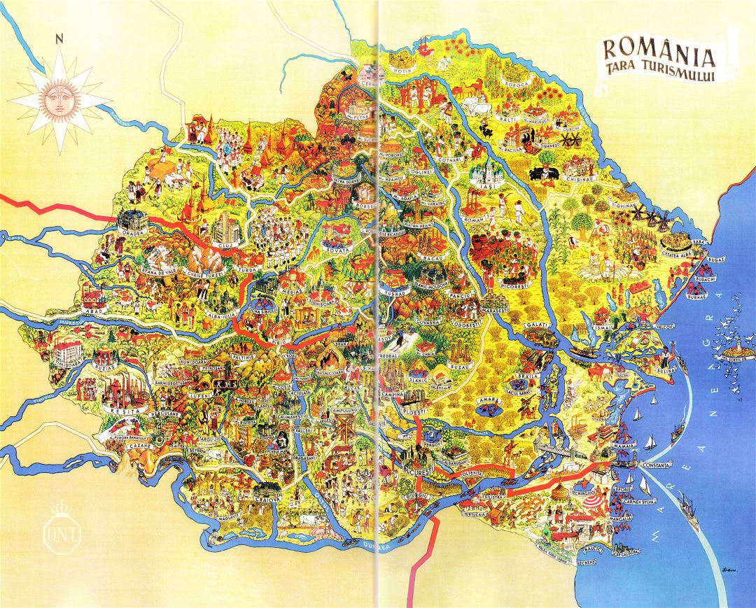 Большая детальная туристическая иллюстрированная карта Румынии