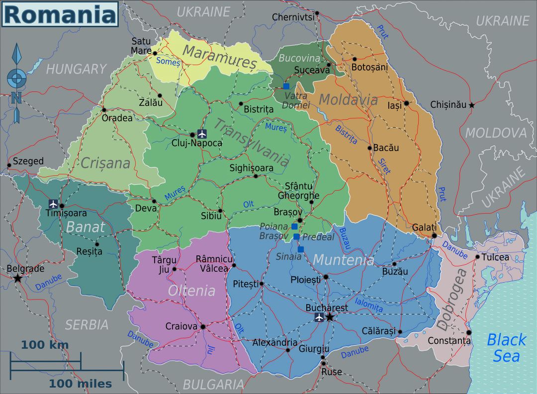 Большая карта регионов Румынии