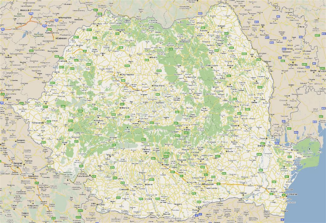 Большая карта дорог Румынии с городами