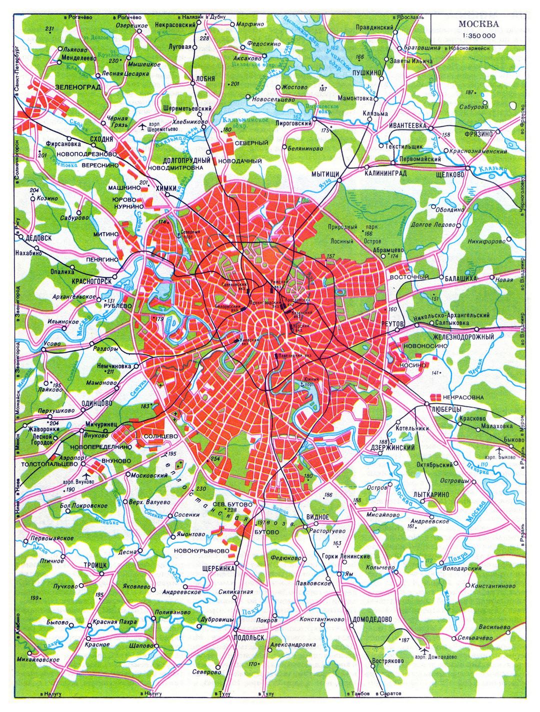 Большая карта транзита Москвы на русском языке