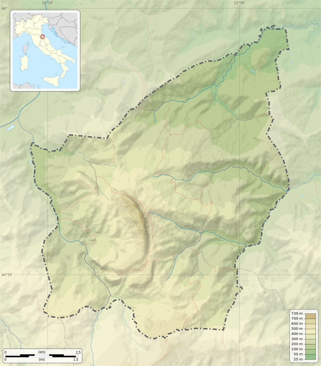 Большая детальная карта высот Сан-Марино