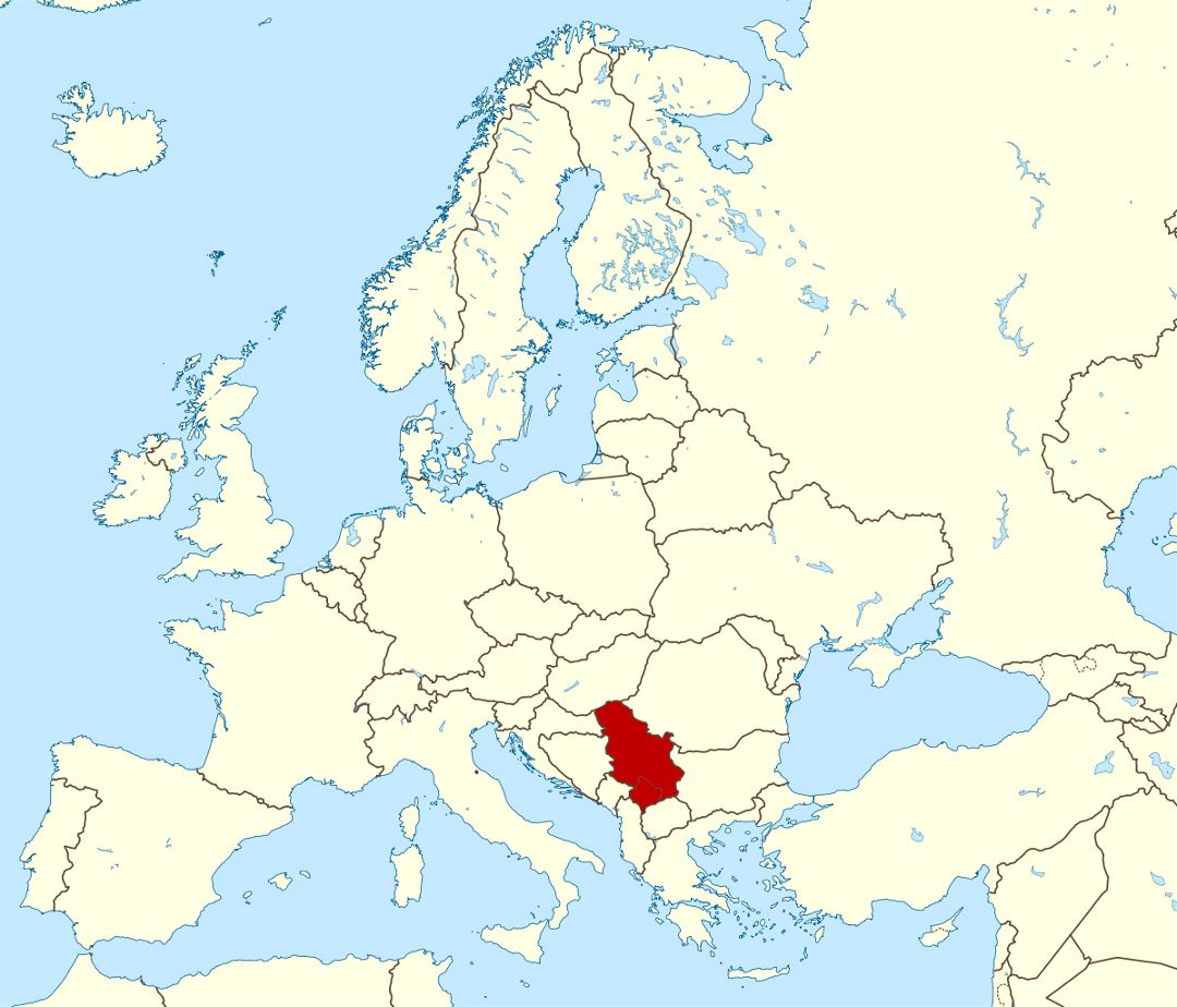 Детальная карта расположения Сербии в Европе