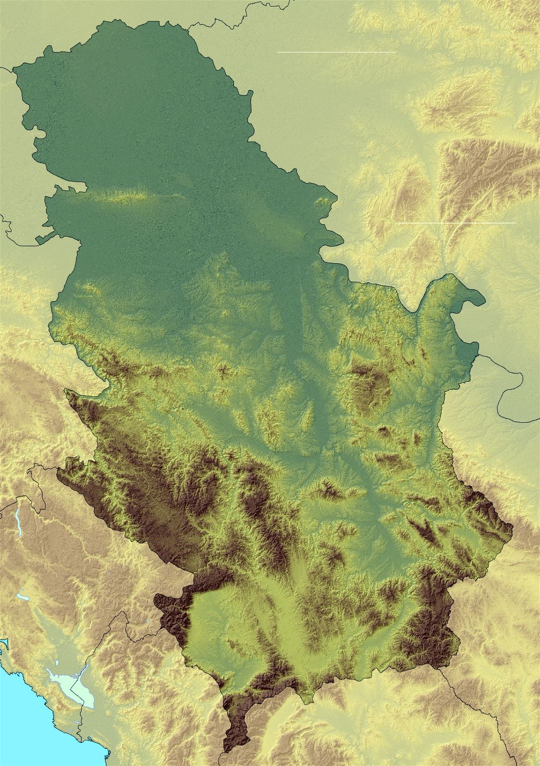 Большая детальная карта рельефа Сербии