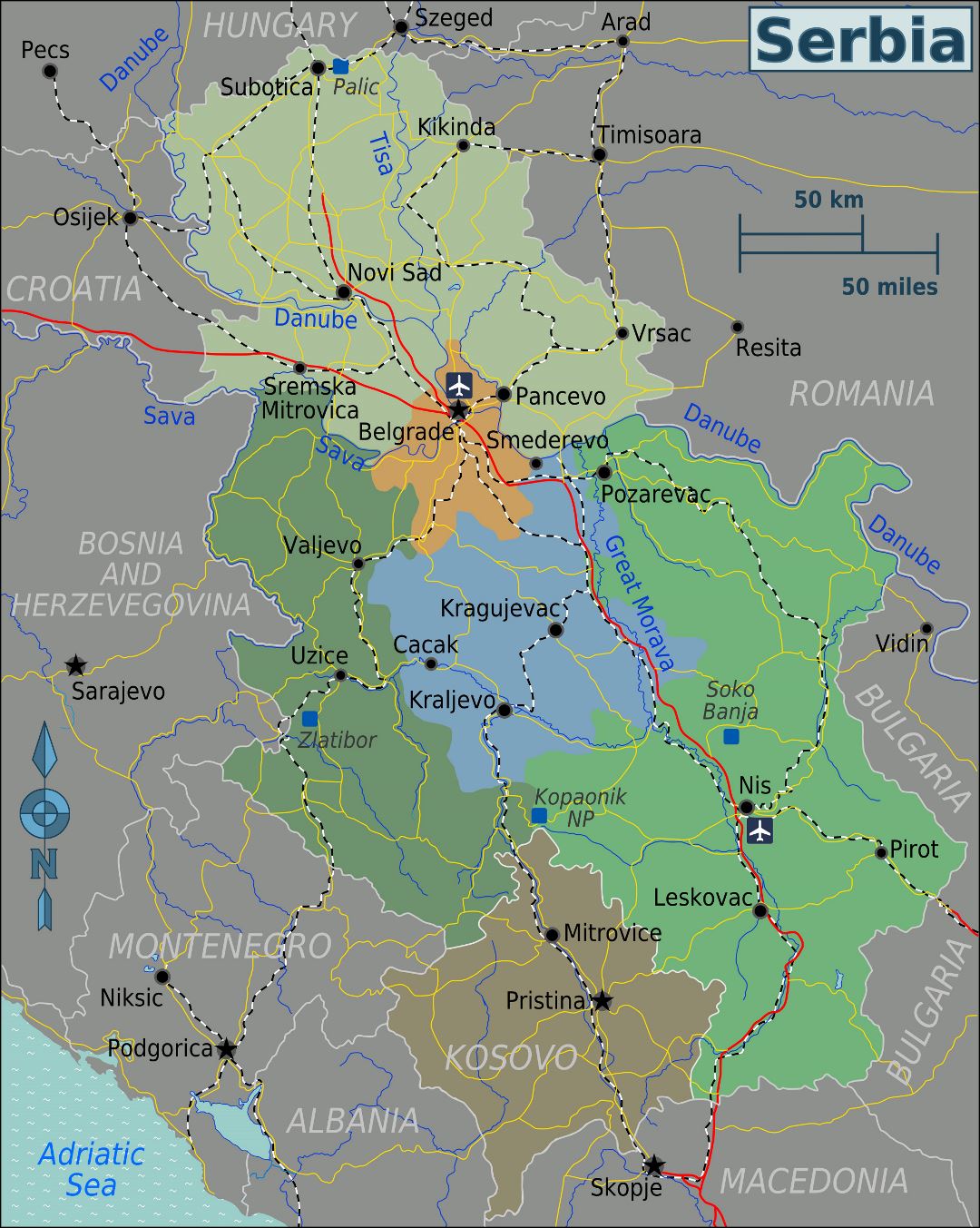 Большая карта регионов Сербии