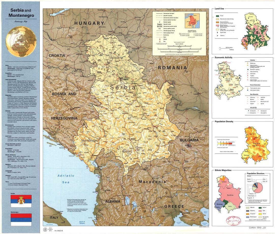 Крупномасштабная детальная сводная карта Сербии и Черногории - 1993