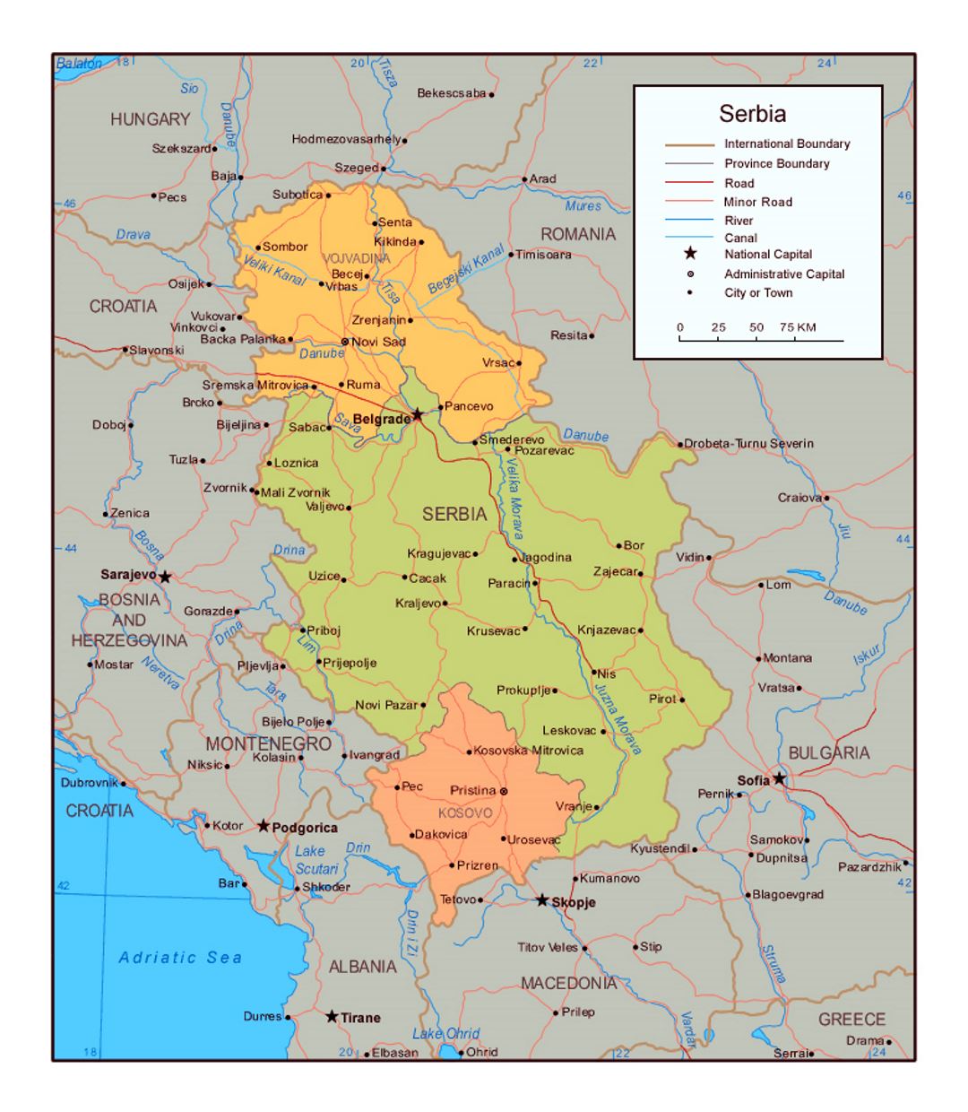 Политическая карта Сербии