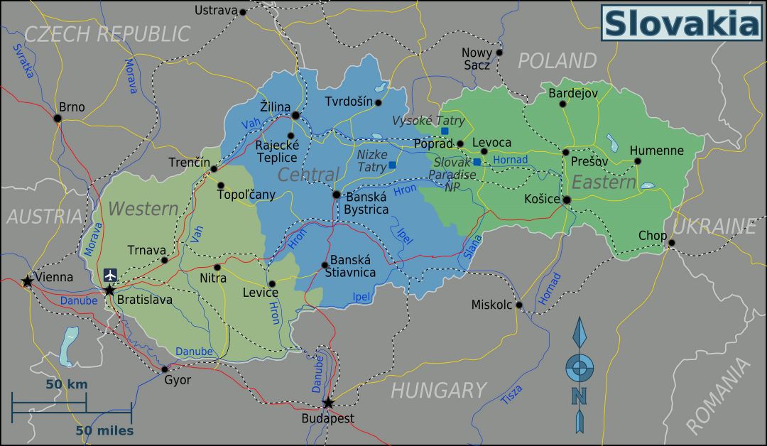 Большая карта регионов Словакии