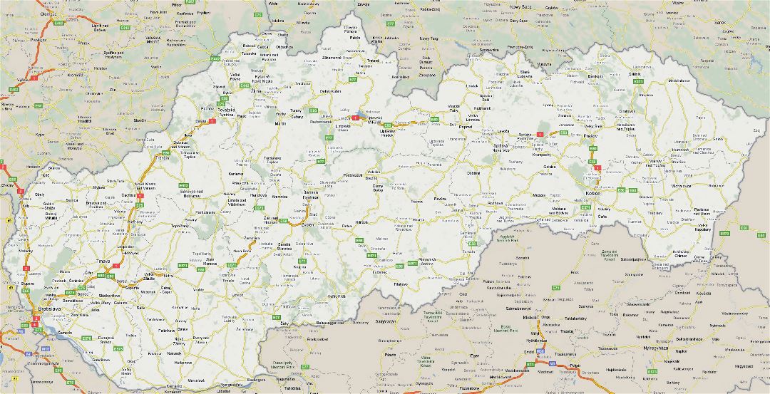 Большая карта дорог Словакии с городами