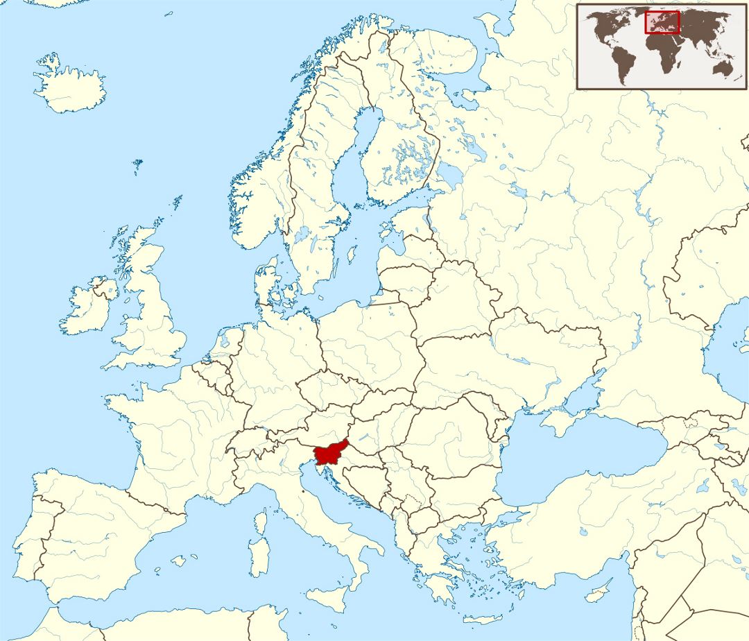 Детальная карта расположения Словении в Европе
