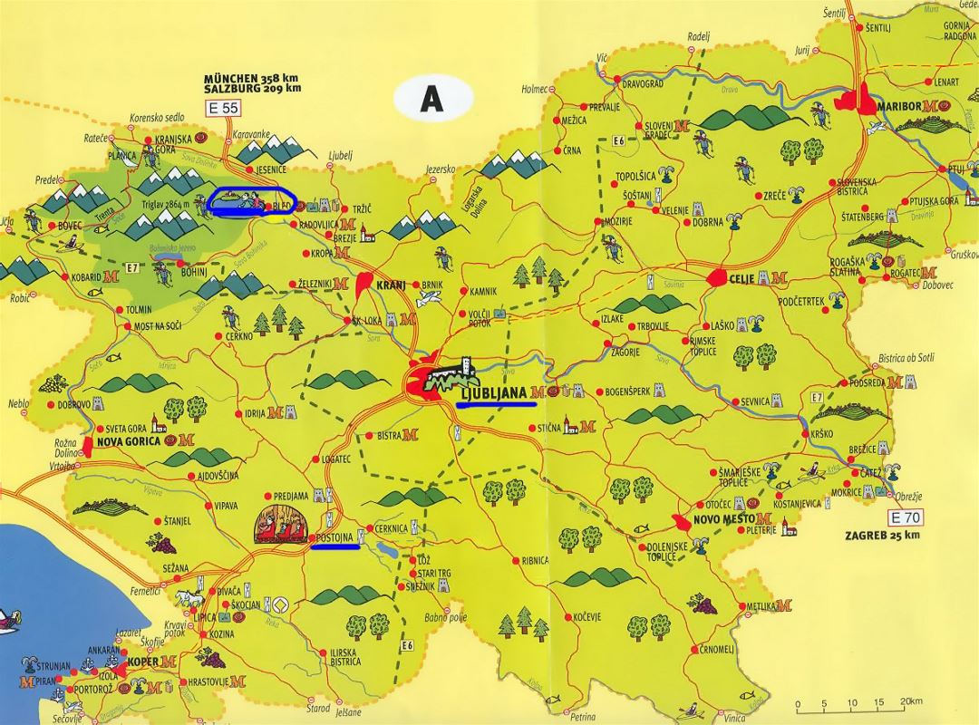 Детальная туристическая карта Словении