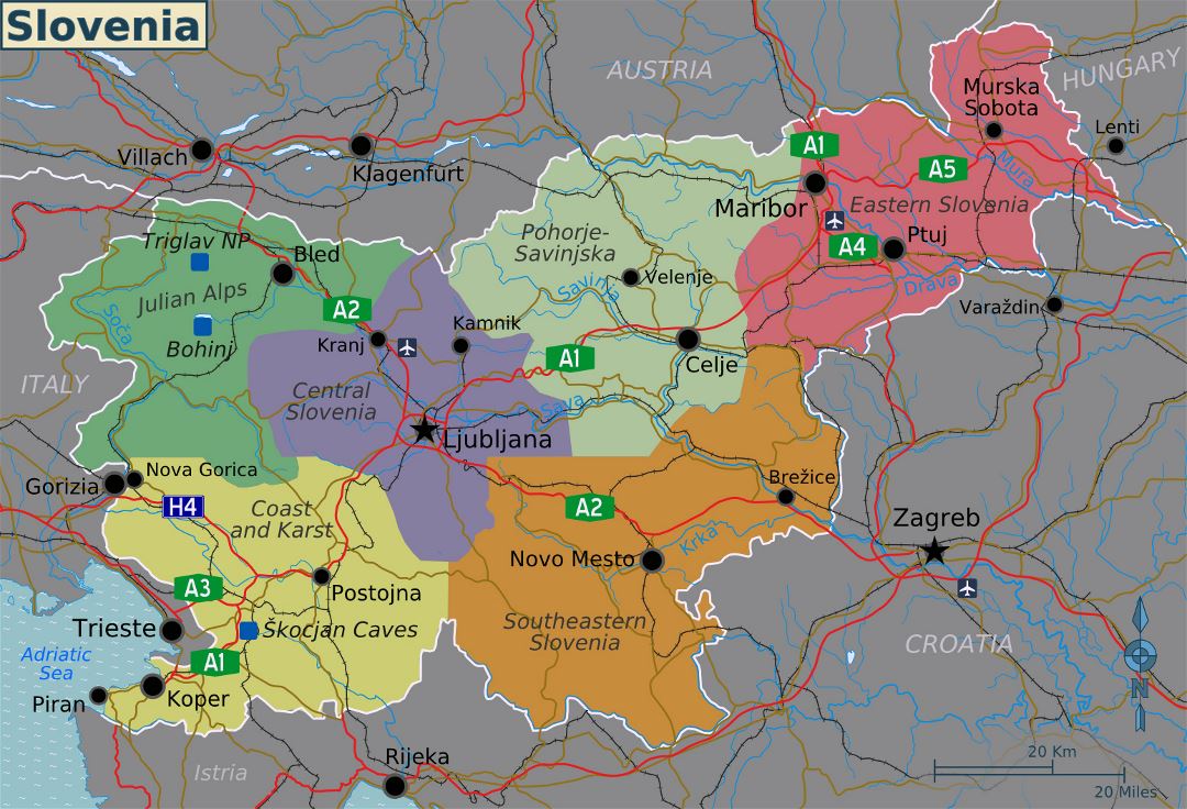 Больша карта регионов Словении