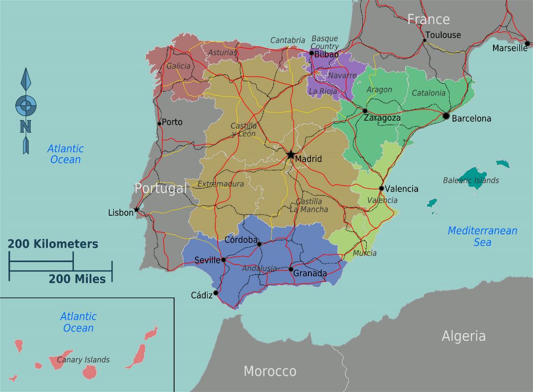 Большая карта регионов Испании