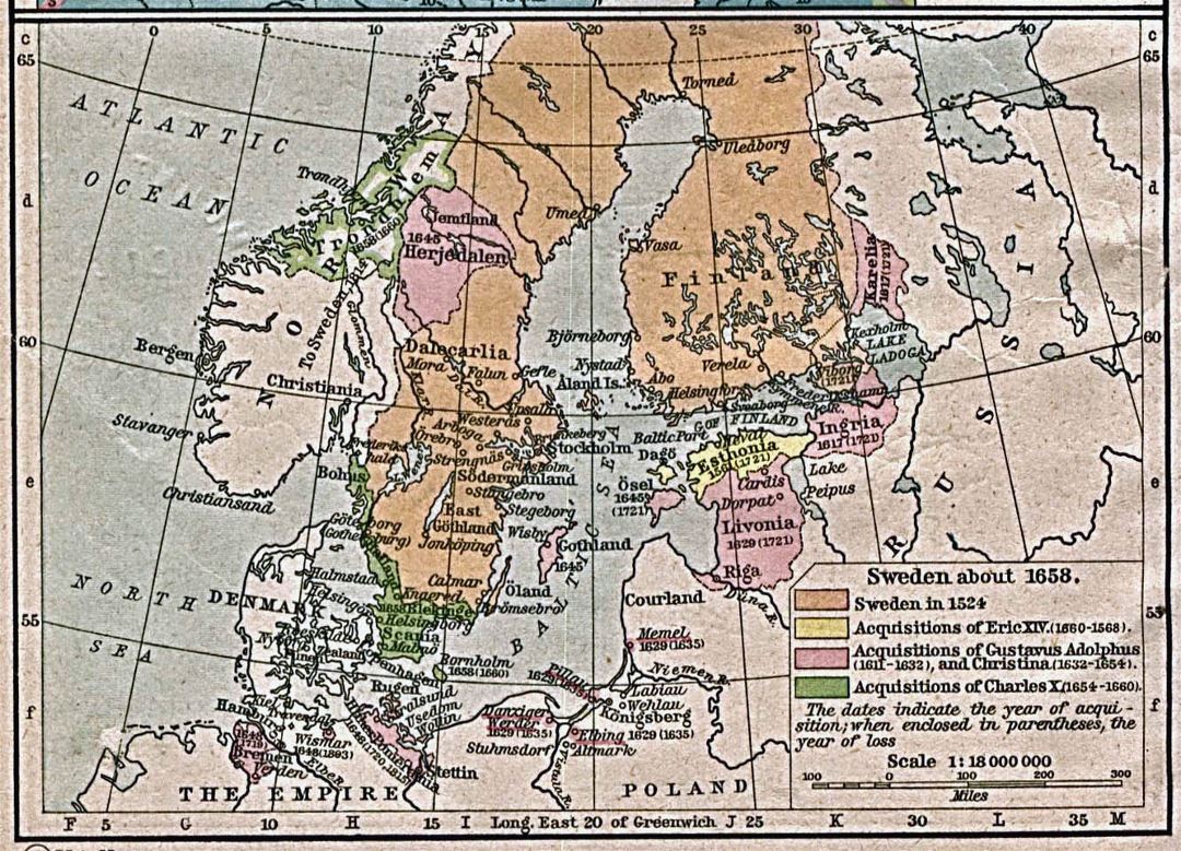 Большая старая карта Швеции - 1658