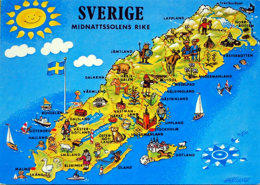 Большая туристическая иллюстрированная карта Швеции