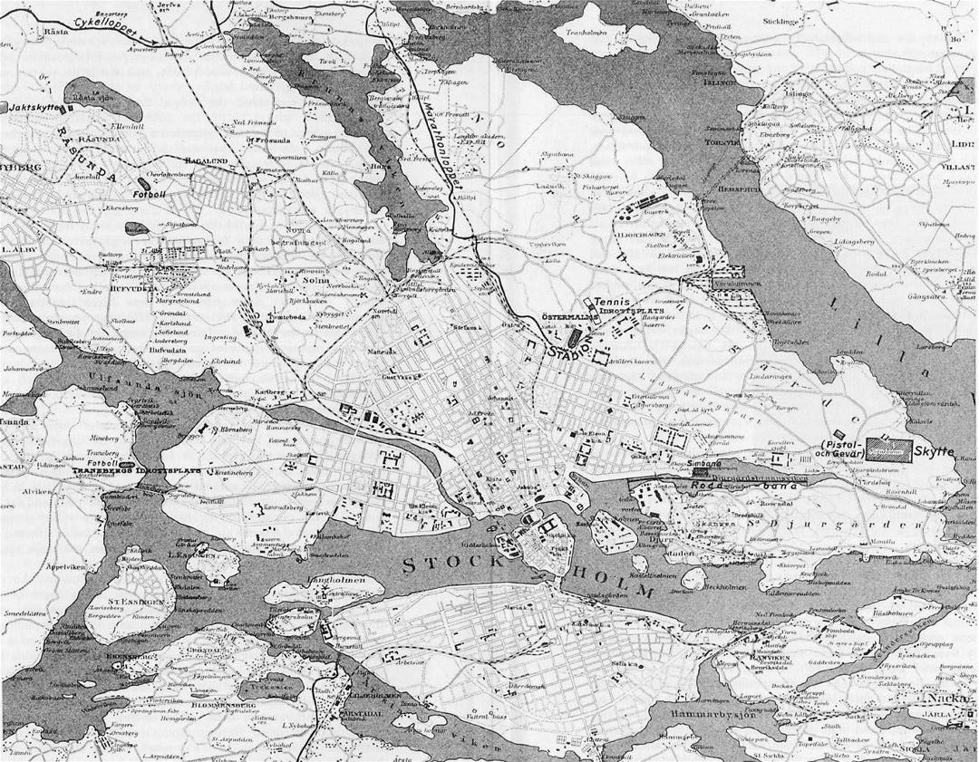 Детальная старая карта Стокгольма - 1912
