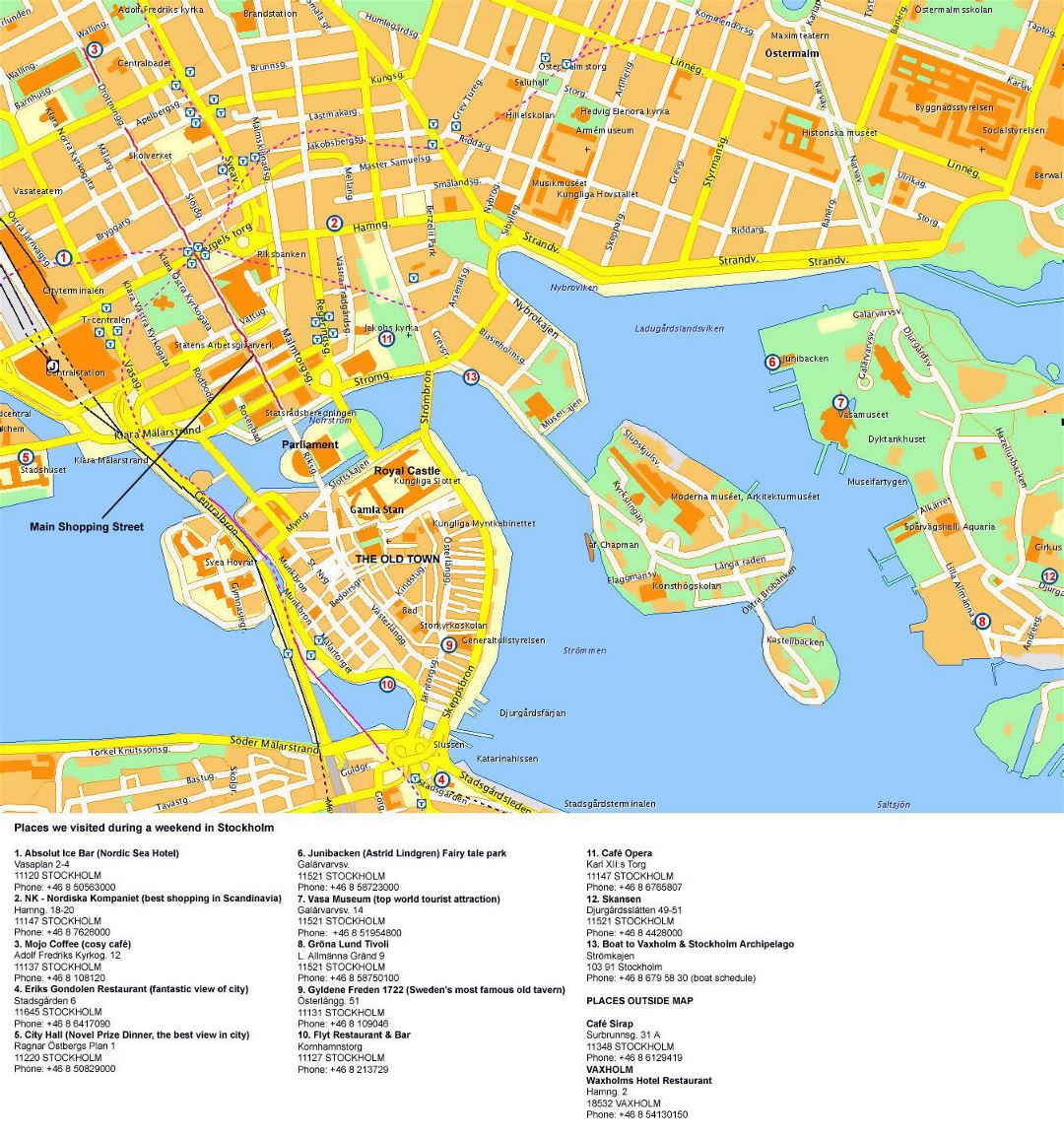 Детальная туристическая карта центра Стокгольма