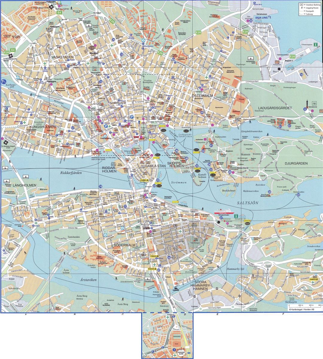 Большая детальная общая карта города Стокгольм