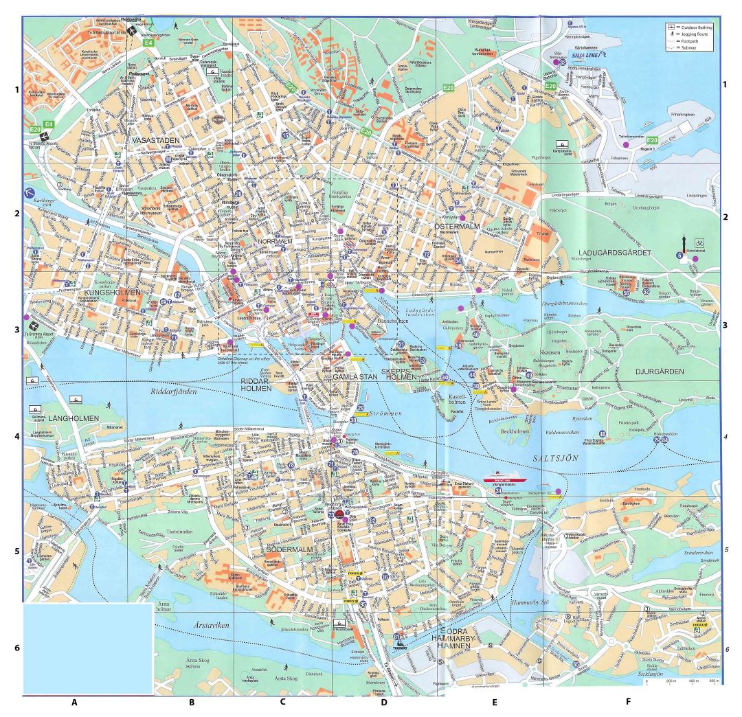 Большая детальная карта дорог центра Стокгольма со зданиями