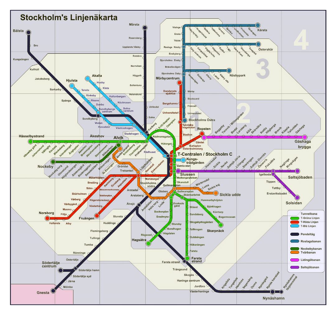 Большая карта метро города Стокгольм