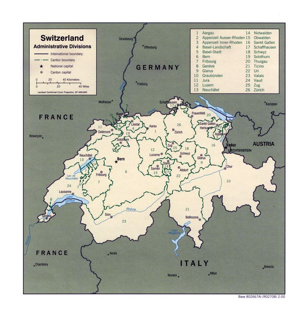 Детальная карта административного деления Швейцарии