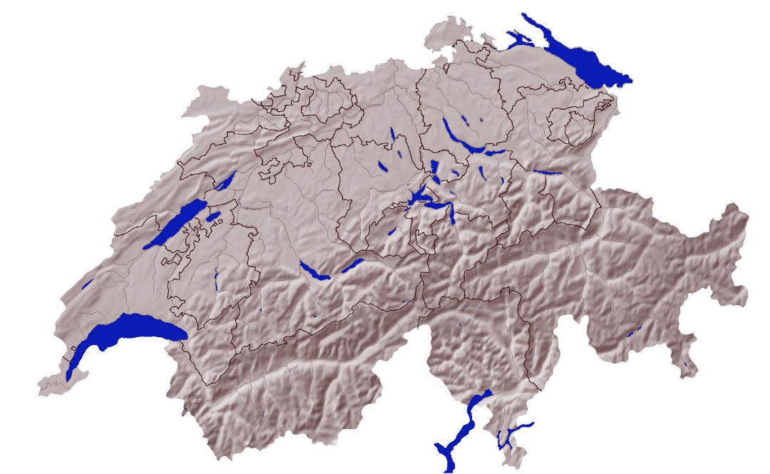 Детальная карта рельефа Швейцарии