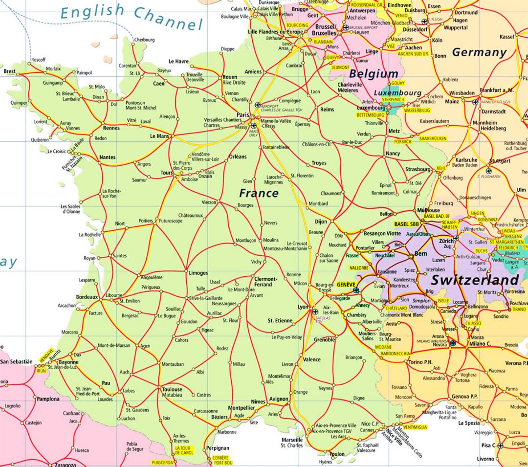 Карта автомобильных дорог Франции и Швейцарии