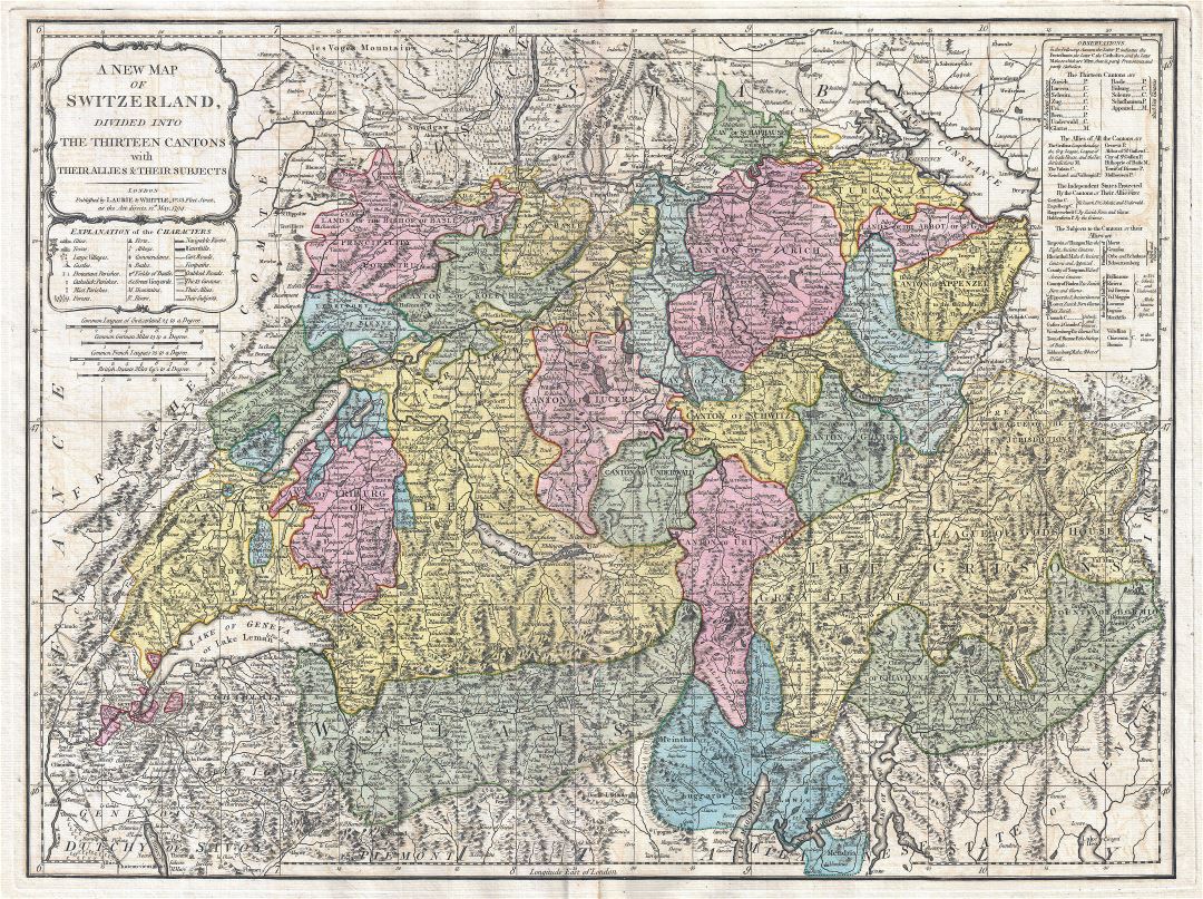 Большая детальная старая политическая и административная карта Швейцарии с рельефом, дорогами и городами