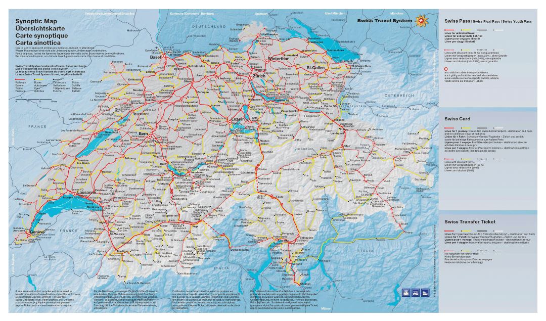 Большая детальная транспортная карта Швейцарии