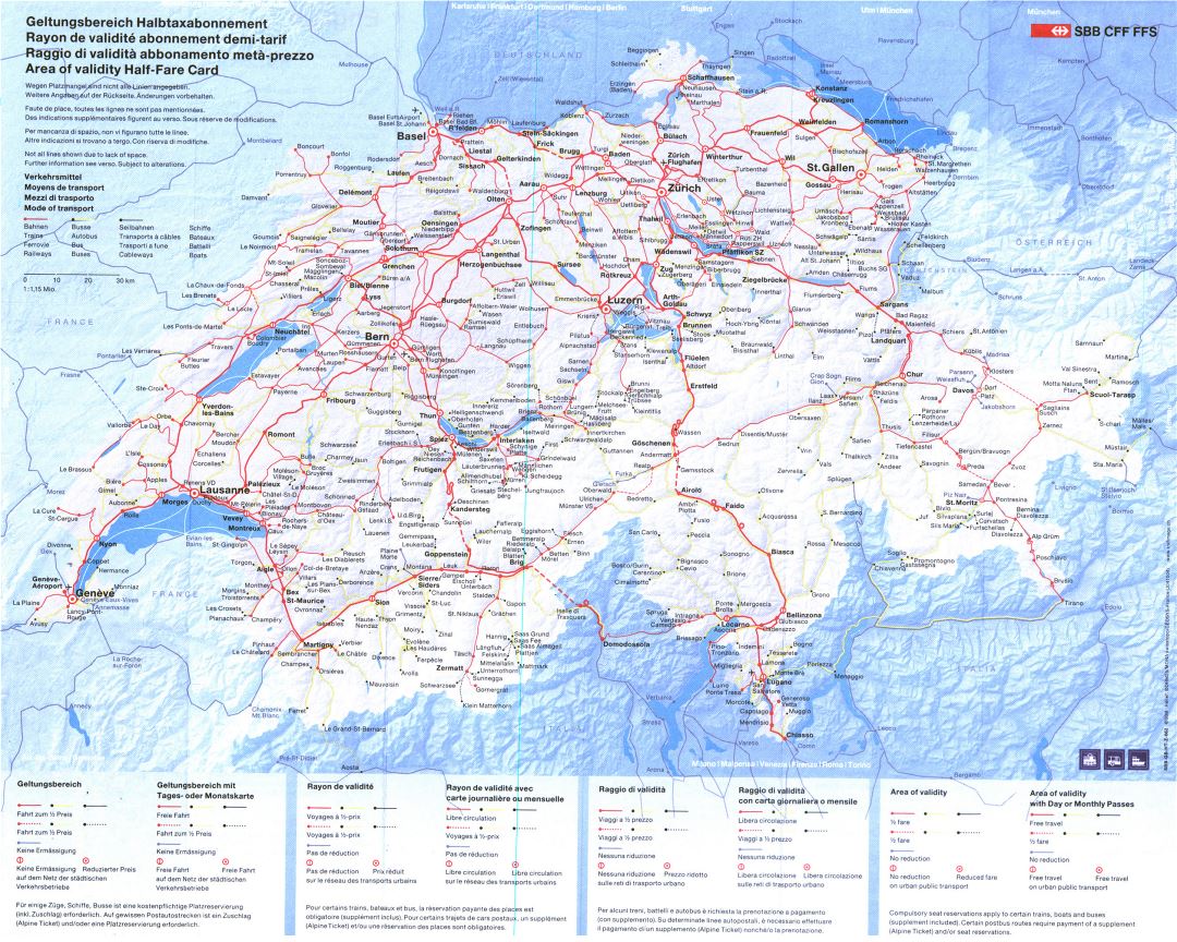 Большая детальная транспортная карта Швейцарии с рельефом