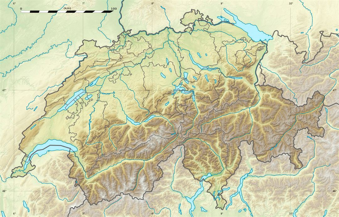 Большая карта рельефа Швейцарии