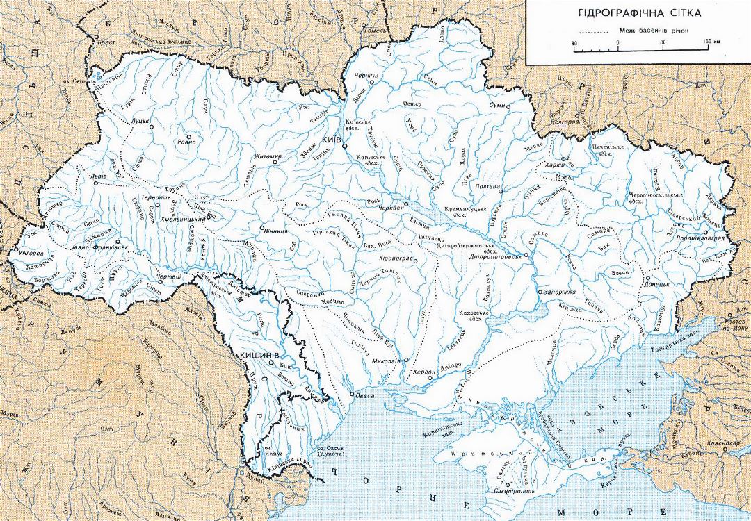 Детальная карта рек Украины на украинском языке